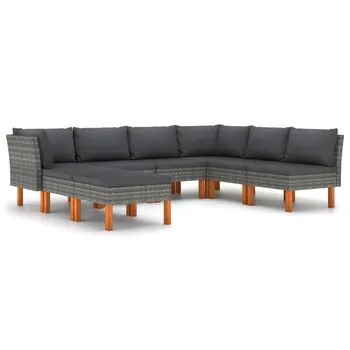  Set mobilier de grădină cu perne, 8 piese, gri, poliratan