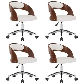  Scaune pivotante, 4 buc. alb, lemn curbat & piele ecologică