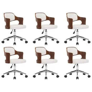  Scaune pivotante, 6 buc. alb, lemn curbat & piele ecologică