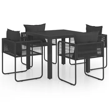  Set mobilier masă de grădină, 5 piese, negru, ratan PVC