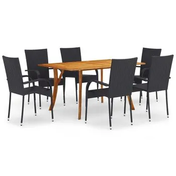  Set de masă pentru grădină, 7 piese, negru