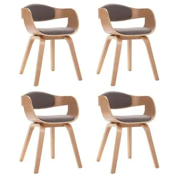  Scaune de bucătărie, 4 buc., gri taupe, lemn curbat și textil