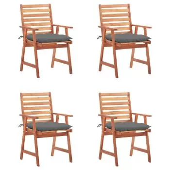 Set 4 bucati scaune de exterior cu perne, gri
