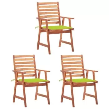 Set 3 bucati scaune de exterior cu perne, verde deschis
