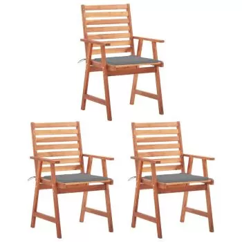 Set 3 bucati scaune de exterior cu perne, gri