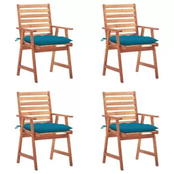 Set 4 bucati scaune de exterior cu perne, albastru
