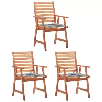 Set 3 bucati scaune de exterior cu perne, gri cu model