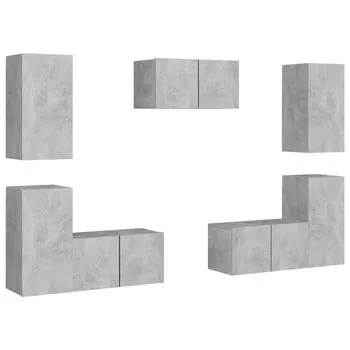  Set de dulapuri TV, 7 piese, gri beton, lemn prelucrat