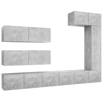  Set de dulapuri TV, 7 piese, gri beton, lemn prelucrat