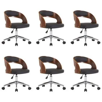 Scaune pivotante, 6 buc. negru, lemn curbat & piele ecologică