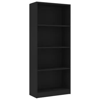  Bibliotecă cu 4 rafturi, negru, 60x24x142 cm, lemn prelucrat