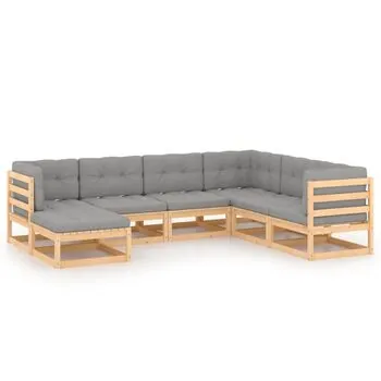  Set mobilier de grădină cu perne, 7 piese, lemn masiv de pin