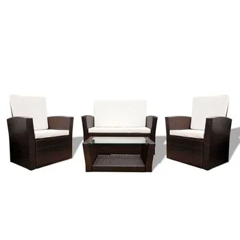  Set mobilier de grădină cu perne, 4 piese, maro, poliratan