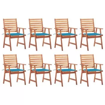 Set 8 bucati scaune de exterior cu perne, albastru