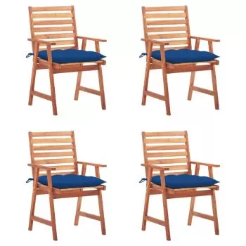 Set 4 bucati scaune de exterior cu perne, albastru regal