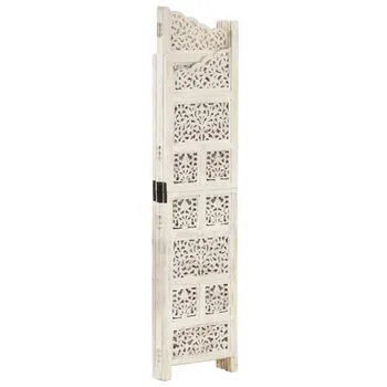  Paravan cameră sculptat manual, 4 panouri, alb 160x165 cm mango