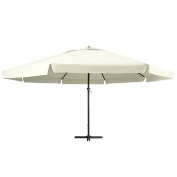  Umbrelă de soare de grădină, stâlp aluminiu alb nisipiu 600 cm