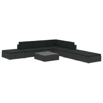  Set mobilier de grădină cu perne, 8 piese, negru, poliratan