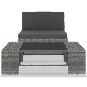  Set mobilier de grădină, 2 piese, gri, poliratan