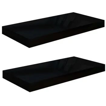  Rafturi de perete, 2 buc., negru extralucios, 50x23x3,8 cm, MDF