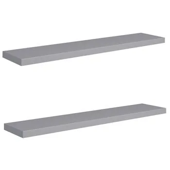  Rafturi de perete suspendate, 2 buc., gri, 120x23,5x3,8 cm, MDF