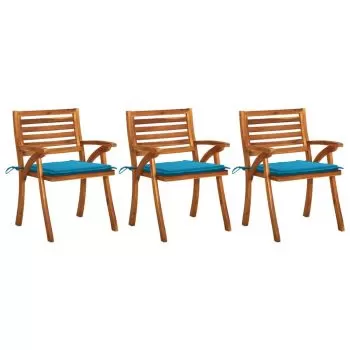 Set 3 bucati scaune de gradina cu perne, albastru