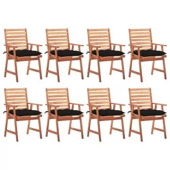Set 8 bucati scaune de exterior cu perne, negru