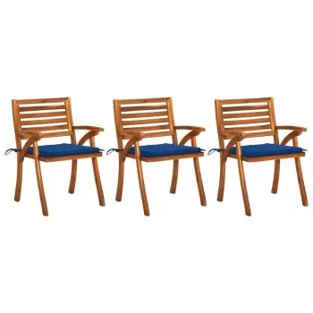 Set 3 bucati scaune de gradina cu perne, albastru regal