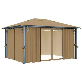  Pavilion cu perdele, gri taupe, 400 x 300 cm, aluminiu