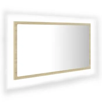  Oglindă de baie cu LED, stejar sonoma, 80x8,5x37 cm, acril