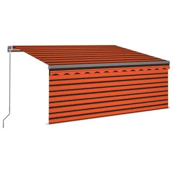  Copertină retractabilă manual cu stor portocaliu&maro 3,5x2,5 m