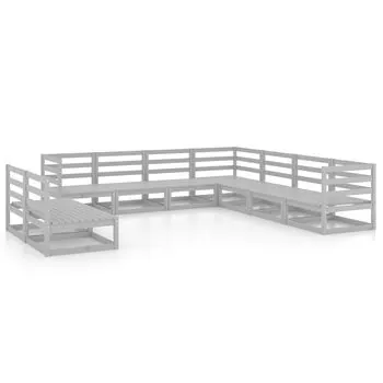  Set mobilier de grădină, 9 piese, gri, lemn masiv de pin
