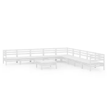  Set mobilier de grădină, 10 piese, alb, lemn masiv de pin