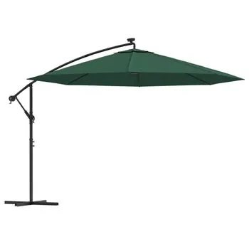  Umbrelă în consolă cu LED-uri și stâlp metalic, verde, 350 cm