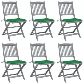 Set 6 bucati scaune pliabile de exterior cu perne, verde