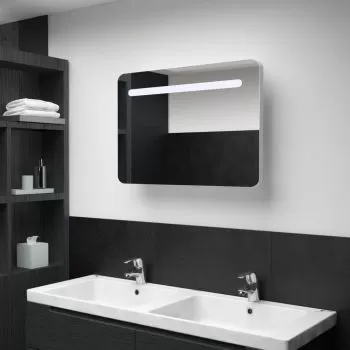 Dulap de baie cu oglinda si LED, alb, 80 x 11 x 55 cm