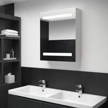 Dulap de baie cu oglinda si LED-uri, alb