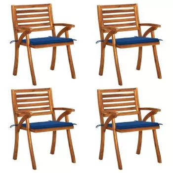 Set 4 bucati scaune de gradina cu perne, albastru regal