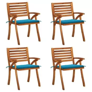 Set 4 bucati scaune de gradina cu perne, albastru