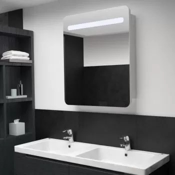 Dulap de baie cu oglinda si LED-uri, alb, 68 x 9 x 80 cm
