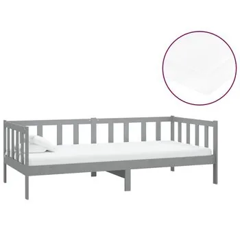  Pat de zi cu saltea, gri, 90x200 cm, lemn masiv de pin