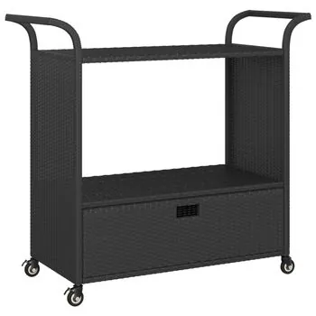  Cărucior de bar cu sertar, negru, 100x45x97 cm, poliratan