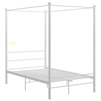  Cadru de pat cu baldachin, alb, 140x200 cm, metal 