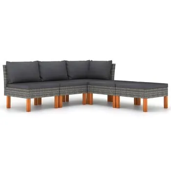  Set mobilier de grădină cu perne, 5 piese, gri, poliratan