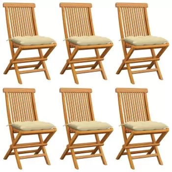 Set 6 bucati scaune de gradina cu perne alb crem, crem