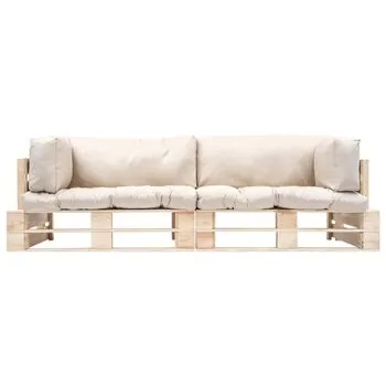  Set canapea grădină paleți cu perne nisipii, 2 piese, lemn pin