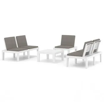  Set mobilier de grădină cu perne, 4 piese, alb, plastic
