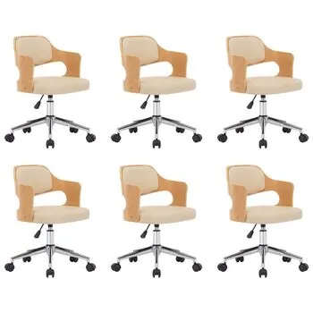  Scaune pivotante de masă, 6 buc., crem, lemn curbat & piele eco