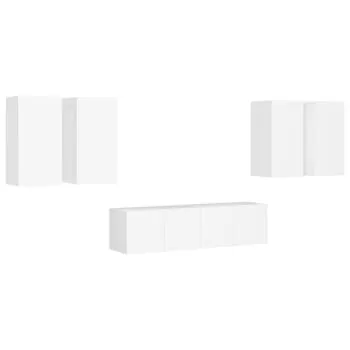  Set dulapuri TV, 6 piese, alb, lemn prelucrat