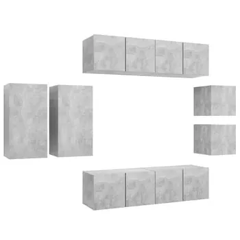  Set de dulapuri TV, 8 piese, gri beton, lemn prelucrat